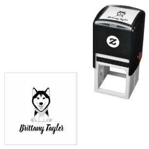 Cute black and white husky dog self-inking stamp