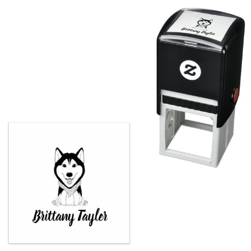 Cute black and white husky dog self_inking stamp