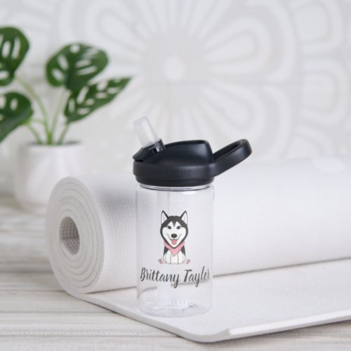 Cute black and white husky dog water bottle