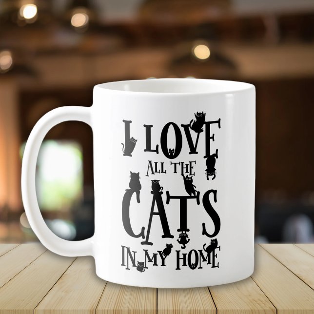 Cute Black and white I love all cats in my home Coffee Mug (Creator Uploaded)