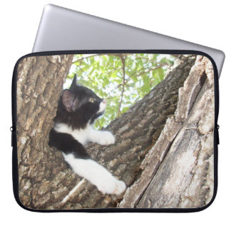 Cute Black and White Kitten Laptop Sleeve