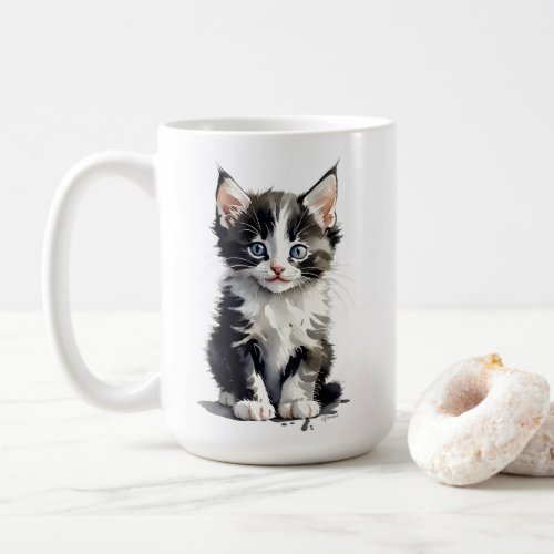 Cute Black and White Kitten Portrait Minimal Coffee Mug