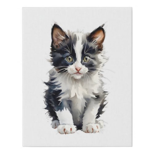 Cute Black and White Kitten Portrait No 2 Faux Canvas Print