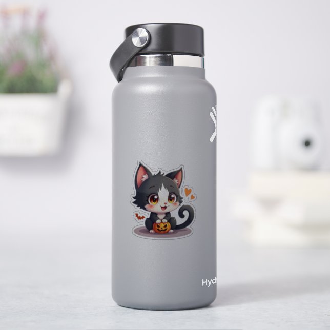 Cute Black and White Kitten – Spooky Sticker (HydroFlask)