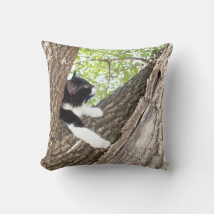 Cute Black and White Kitten Throw Pillow