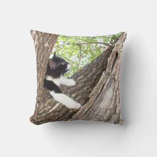Cute Black and White Kitten Throw Pillow