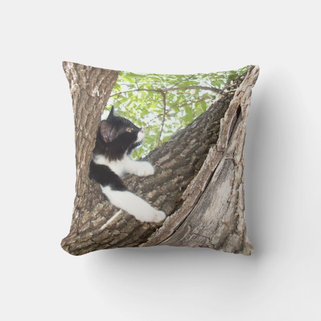 Cute Black and White Kitten Throw Pillow (Front)