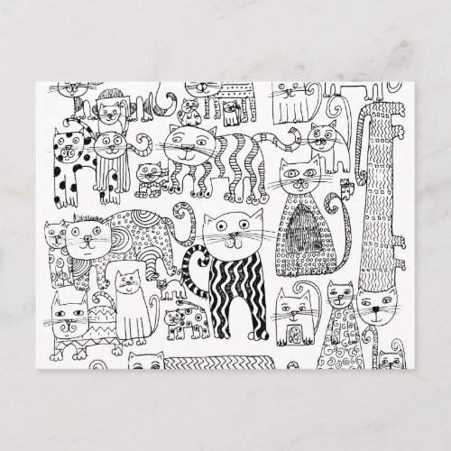 Cute Black and White Kitty Cat Pattern Postcard