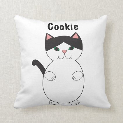 Cute Black and White Kitty Cat Personalize Throw Pillow