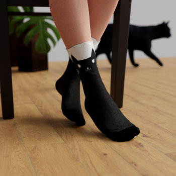 Cute Black And White Kitty Cat Personalized Socks by blackcatlove at Zazzle