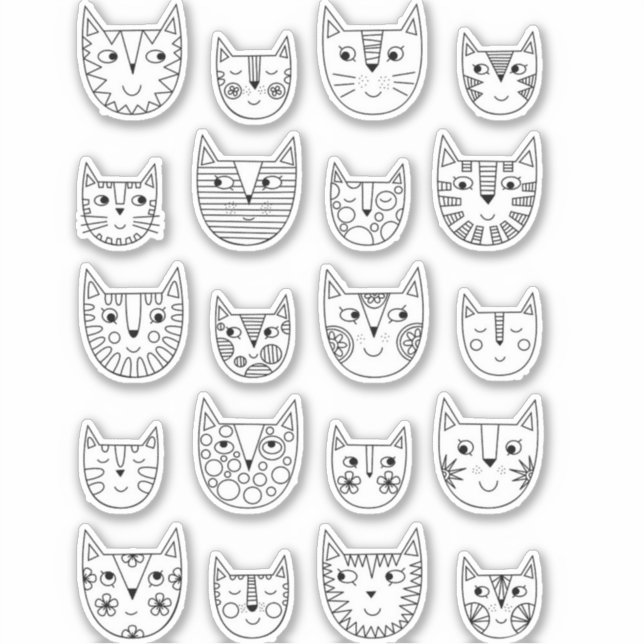 Cute Black and White Kitty Cat Sticker (Front)