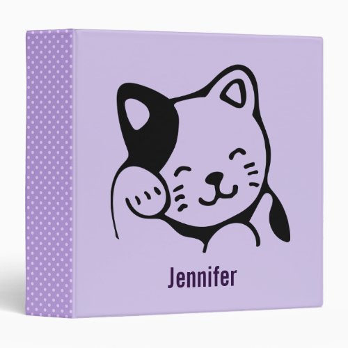 Cute Black and White Kitty Cat Waving Hello 3 Ring Binder