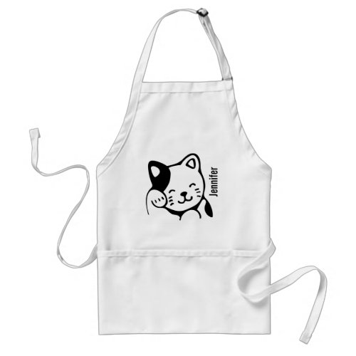 Cute Black and White Kitty Cat Waving Hello Adult Apron
