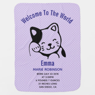 Cute Black and White Kitty Cat Waving Hello Baby Blanket