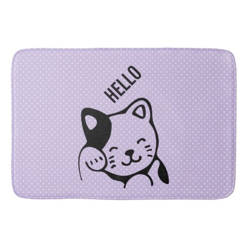 Cute Black and White Kitty Cat Waving Hello Bath Mat