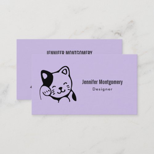 Cute Black and White Kitty Cat Waving Hello Business Card