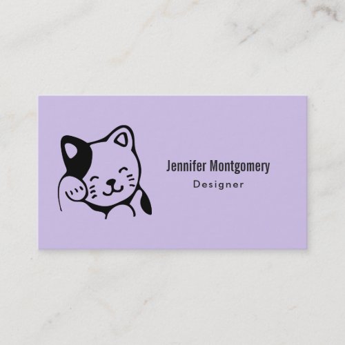 Cute Black and White Kitty Cat Waving Hello Business Card