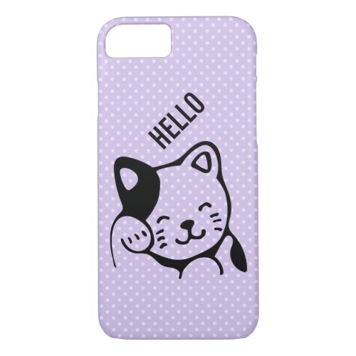 Cute Black and White Kitty Cat Waving Hello iPhone 87 Case