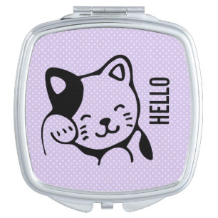 Cute Black and White Kitty Cat Waving Hello Compact Mirror