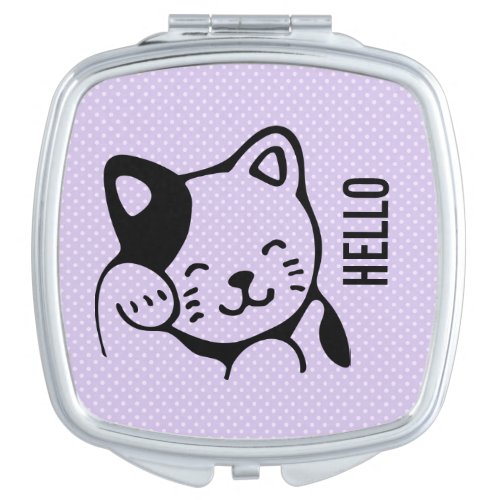 Cute Black and White Kitty Cat Waving Hello Compact Mirror