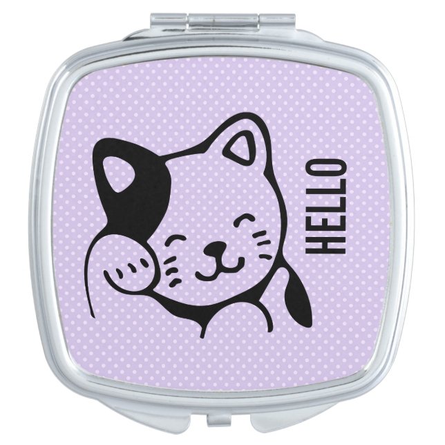 Cute Black and White Kitty Cat Waving Hello Compact Mirror (Front)