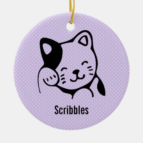 Cute Black and White Kitty Cat Waving Hello Custom Ceramic Ornament