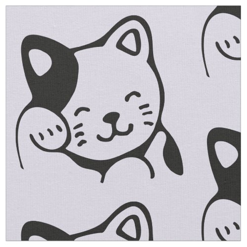Cute Black and White Kitty Cat Waving Hello Fabric