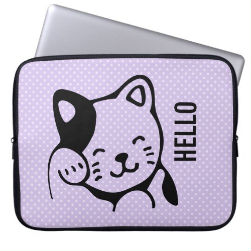 Cute Black and White Kitty Cat Waving Hello Laptop Sleeve