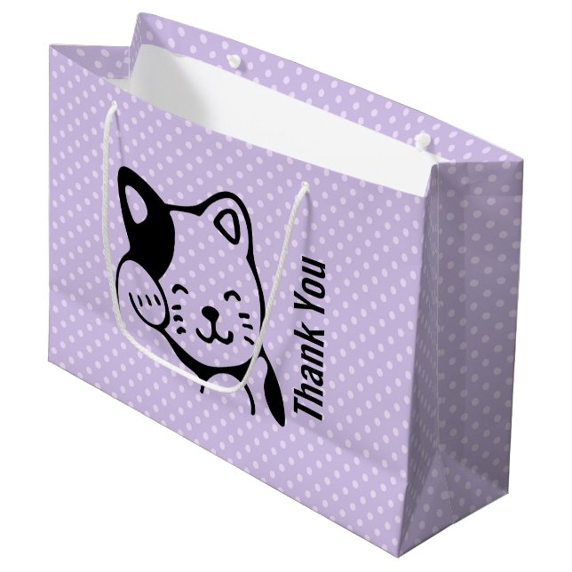 Cute Black and White Kitty Cat Waving Hello Large Gift Bag (Front Angled)