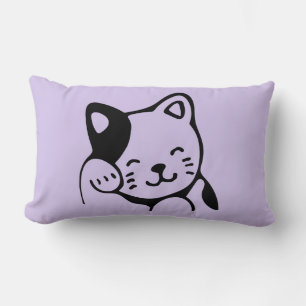 Cute Black and White Kitty Cat Waving Hello Lumbar Pillow