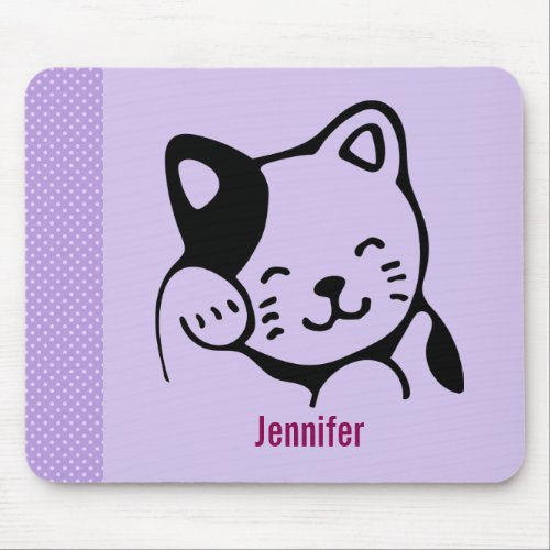 Cute Black and White Kitty Cat Waving Hello Mouse Pad