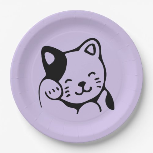 Cute Black and White Kitty Cat Waving Hello Paper Plates