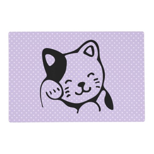 Cute Black and White Kitty Cat Waving Hello Placemat