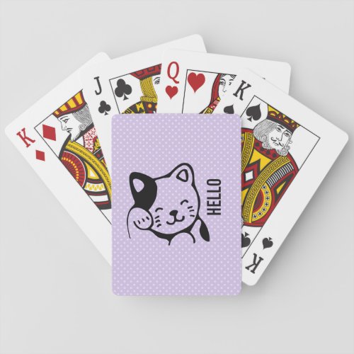 Cute Black and White Kitty Cat Waving Hello Playing Cards