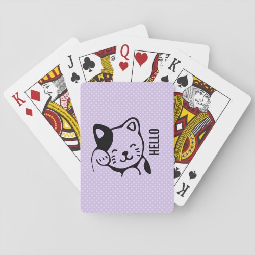 Cute Black and White Kitty Cat Waving Hello Poker Cards