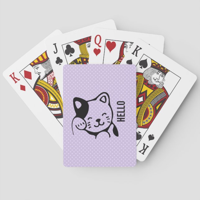 Cute Black and White Kitty Cat Waving Hello Poker Cards (Back)