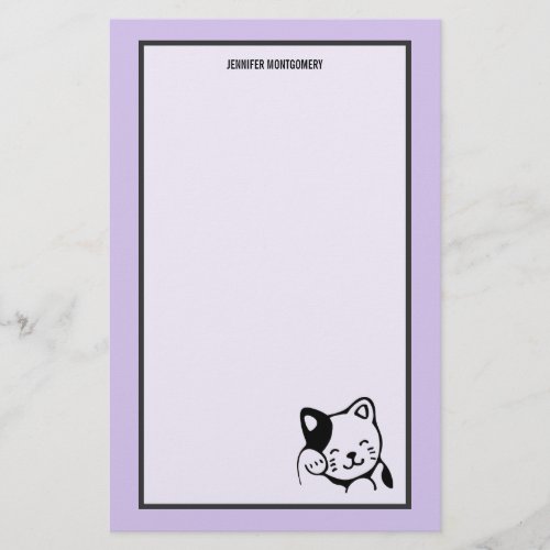 Cute Black and White Kitty Cat Waving Hello Stationery