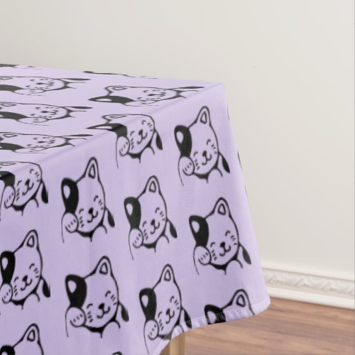 Cute Black and White Kitty Cat Waving Hello Tablecloth