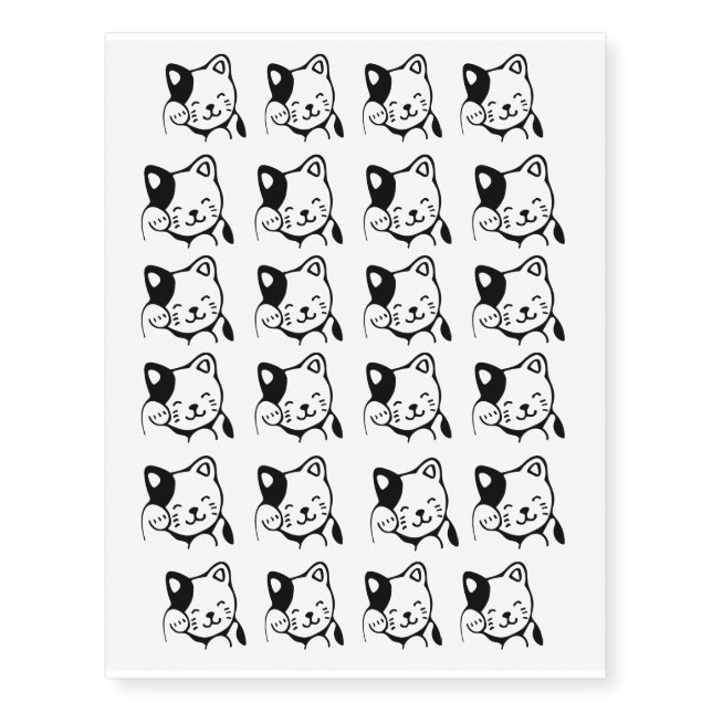 Cute Black and White Kitty Cat Waving Hello Temporary Tattoos (Front)