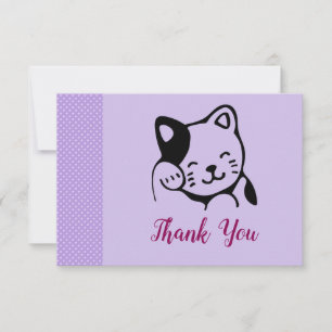 Cute Black and White Kitty Cat Waving Hello Thank You Card