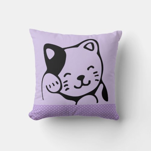 Cute Black and White Kitty Cat Waving Hello Throw Pillow