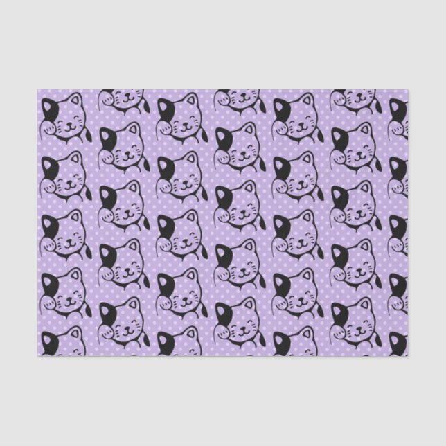 Cute Black and White Kitty Cat Waving Hello Tissue Paper (Front)