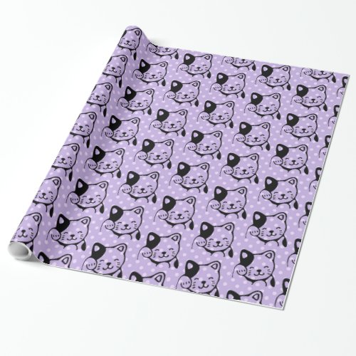 Cute Black and White Kitty Cat Waving Hello Wrapping Paper