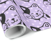 Cute Black and White Kitty Cat Waving Hello Wrapping Paper (Roll Corner)