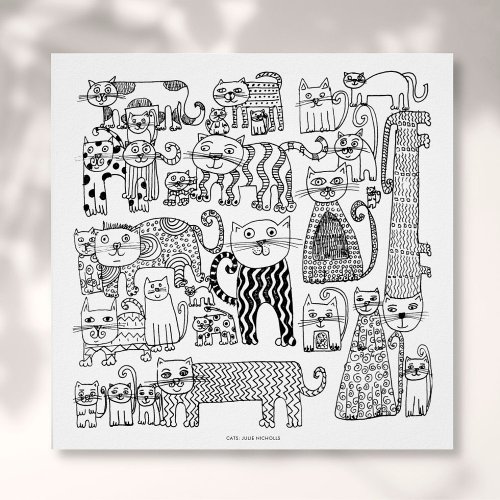 Cute Black and White Kitty Cat Whimsical Pattern Poster