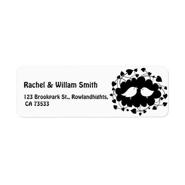 Cute Black and White Love Birds Wedding Label (Front)