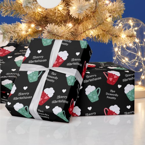 Cute Black And White Merry Christmas Hot Cocoa Wrapping Paper