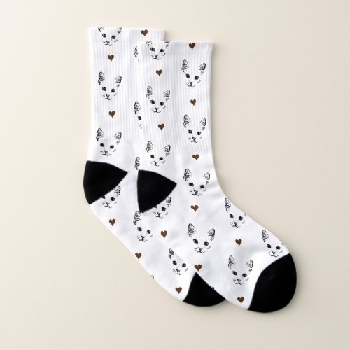 Cute Black and white modern Illustration Cat Socks