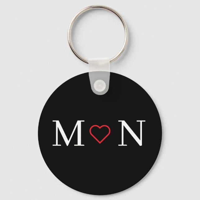 Cute Black and White Monogrammed Keychain (Front)