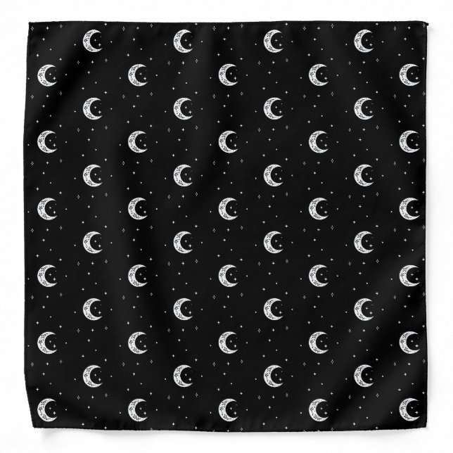 Cute Black and White Moons and Stars Bandana (Front)
